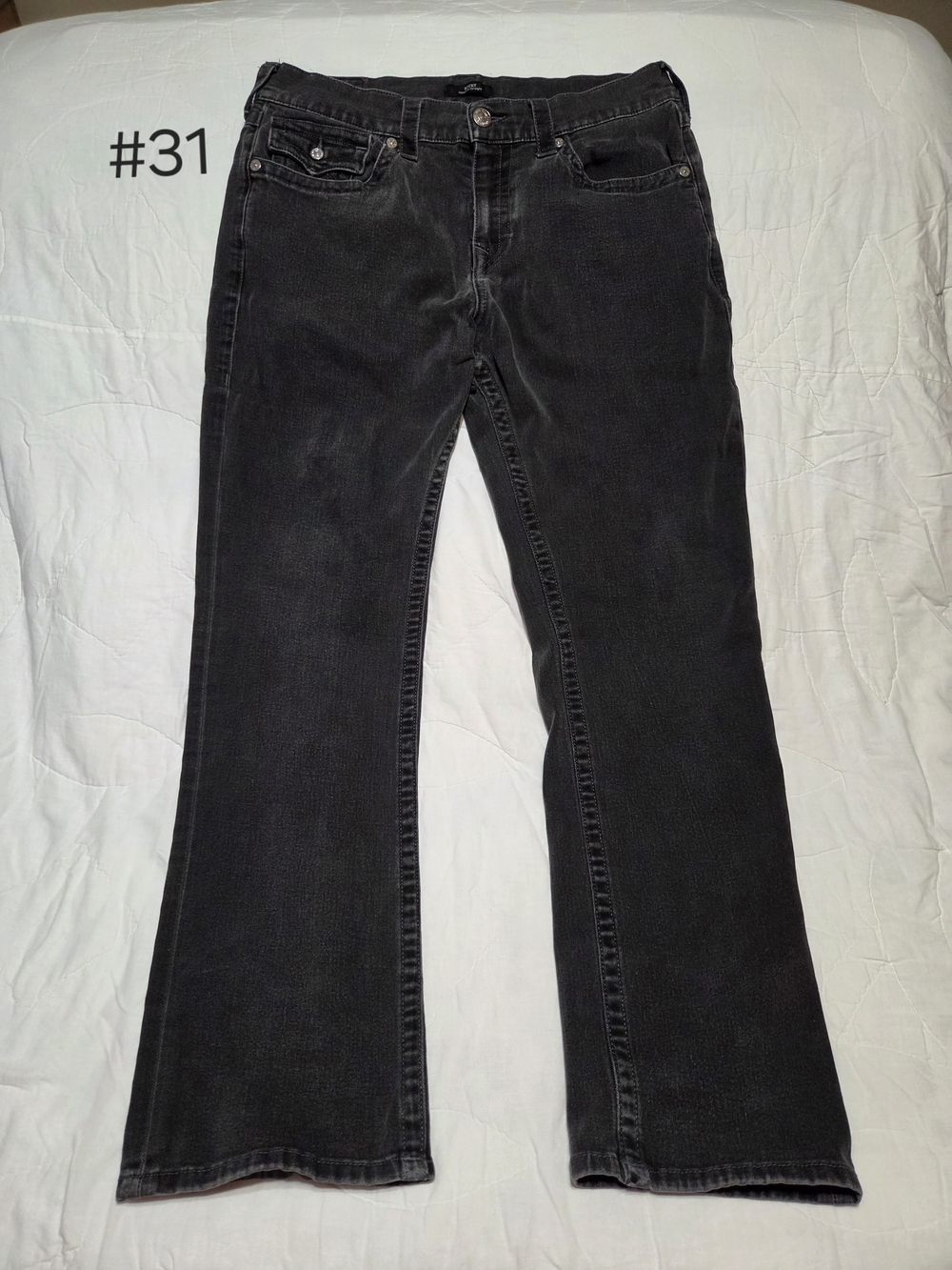 True Religion Ricky Relaxed Straight Jeans Black - Size 34x32 Flap Pocket